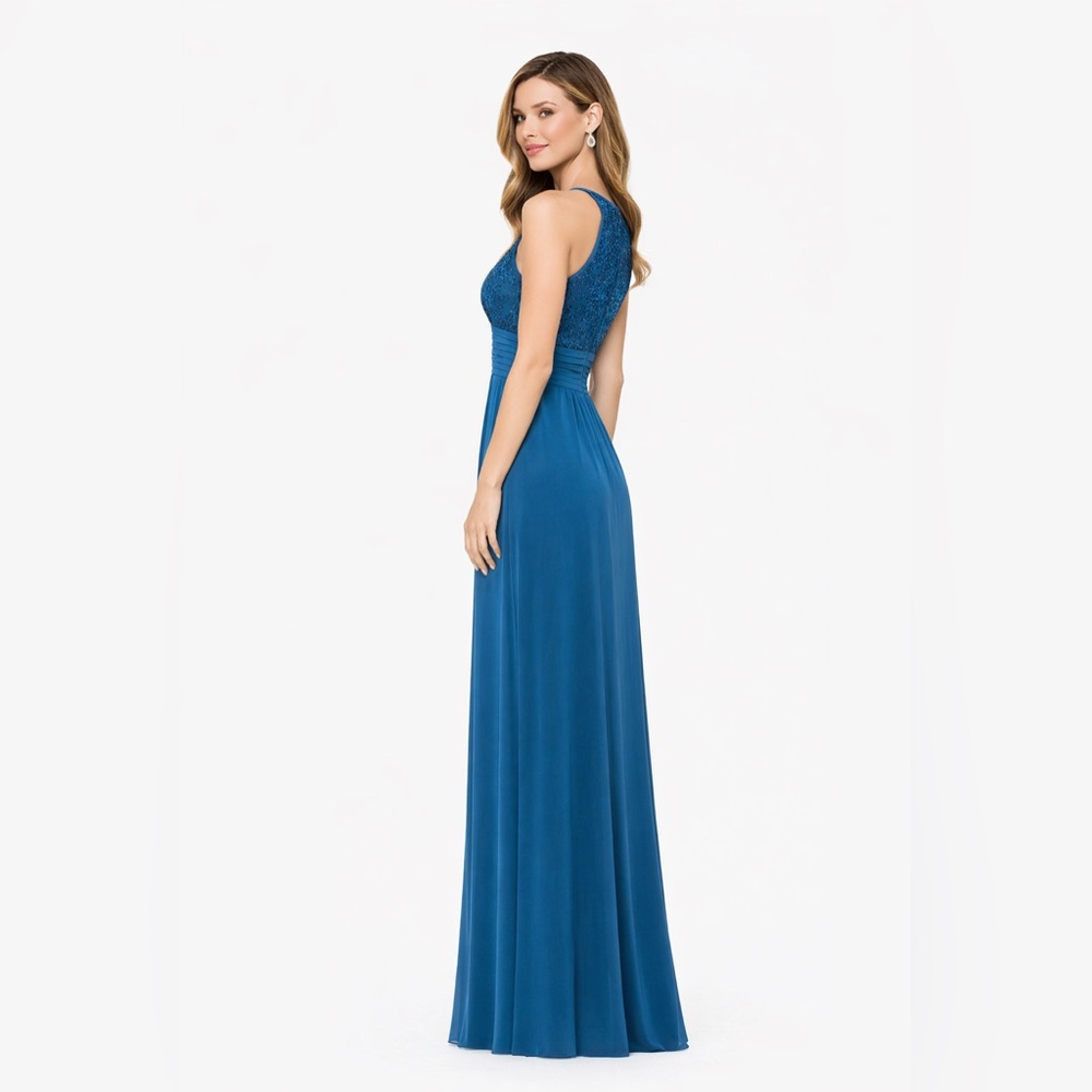 Betsy & Adam Teal Halter Sequin Chiffon Gown Petite Size 2P Formal Evening - Picture 2 of 8